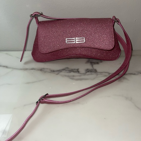 Balenciaga Adjustable Strap Pink Sparkle Shoulder Bag - Picture 5 of 9
